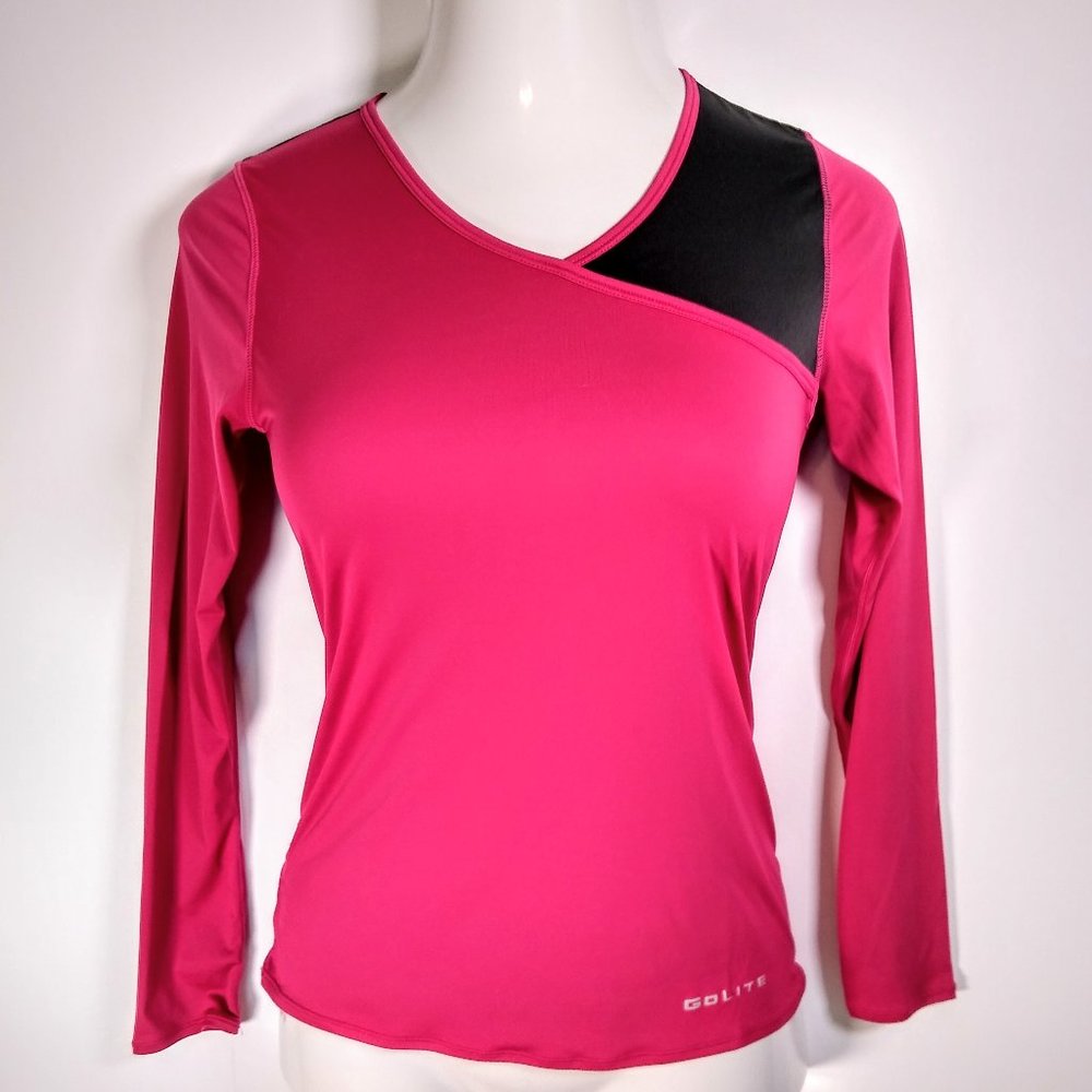 Go Lite Pink and Black Long Sleeve Athletic Workout Top Women's Small